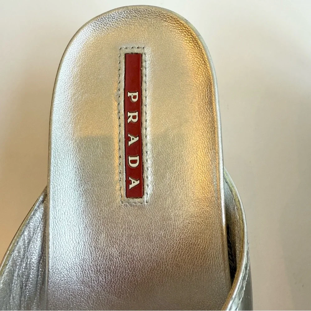 Prada Silver Wedge Sandals Size 36.5 (size 6) - Picture 8 of 10